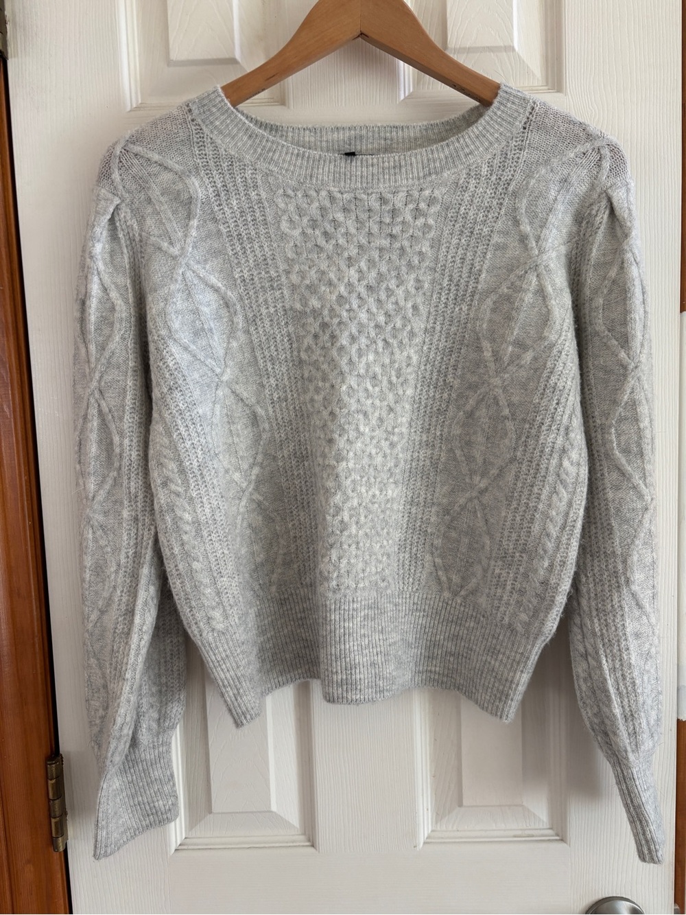 1. State Light Gray Cable Knit Crewneck Sweater